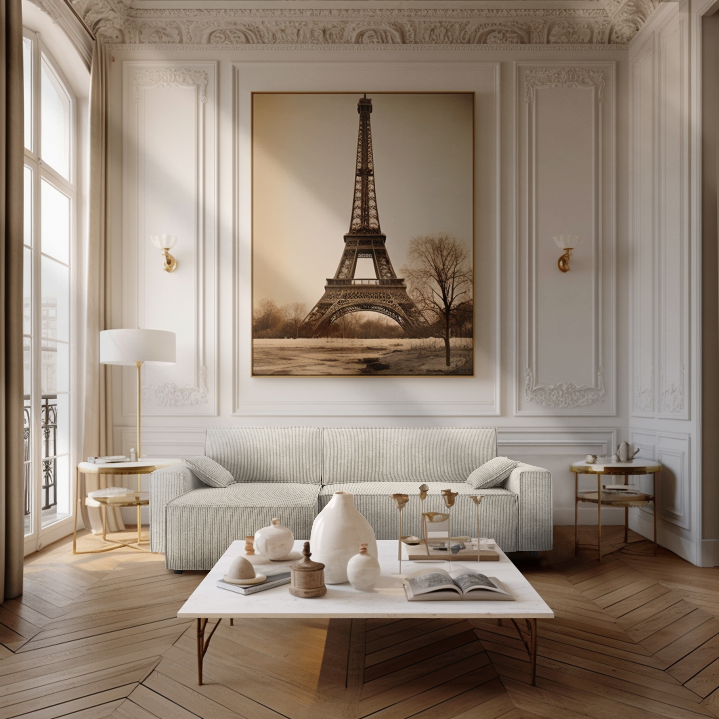 DURIF - Canapé d'angle réversible convertible 4 places en velours côtelé, MADE IN FRANCE 54