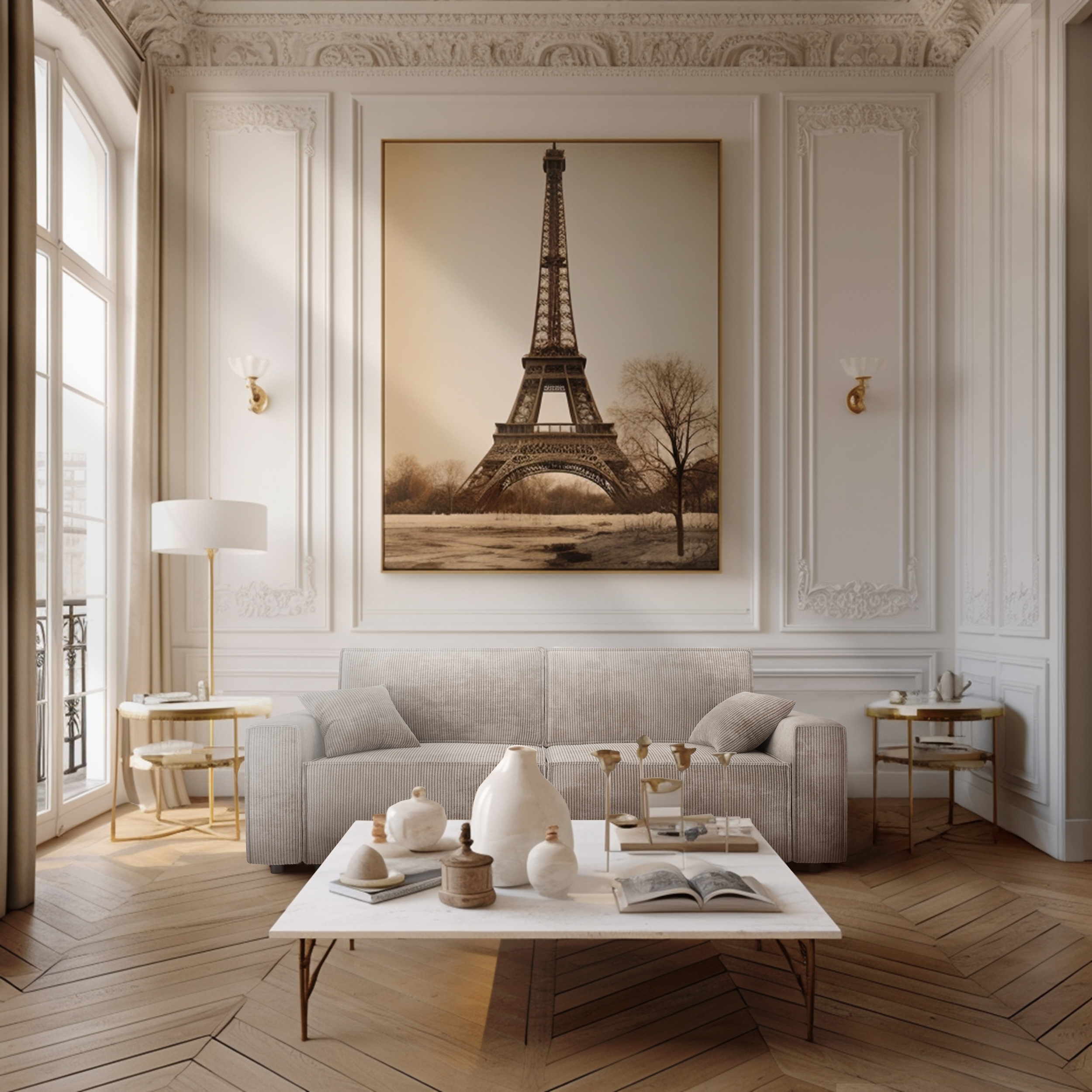 DURIF - Canapé droit convertible 3 places en velours côtelé, MADE IN FRANCE 37