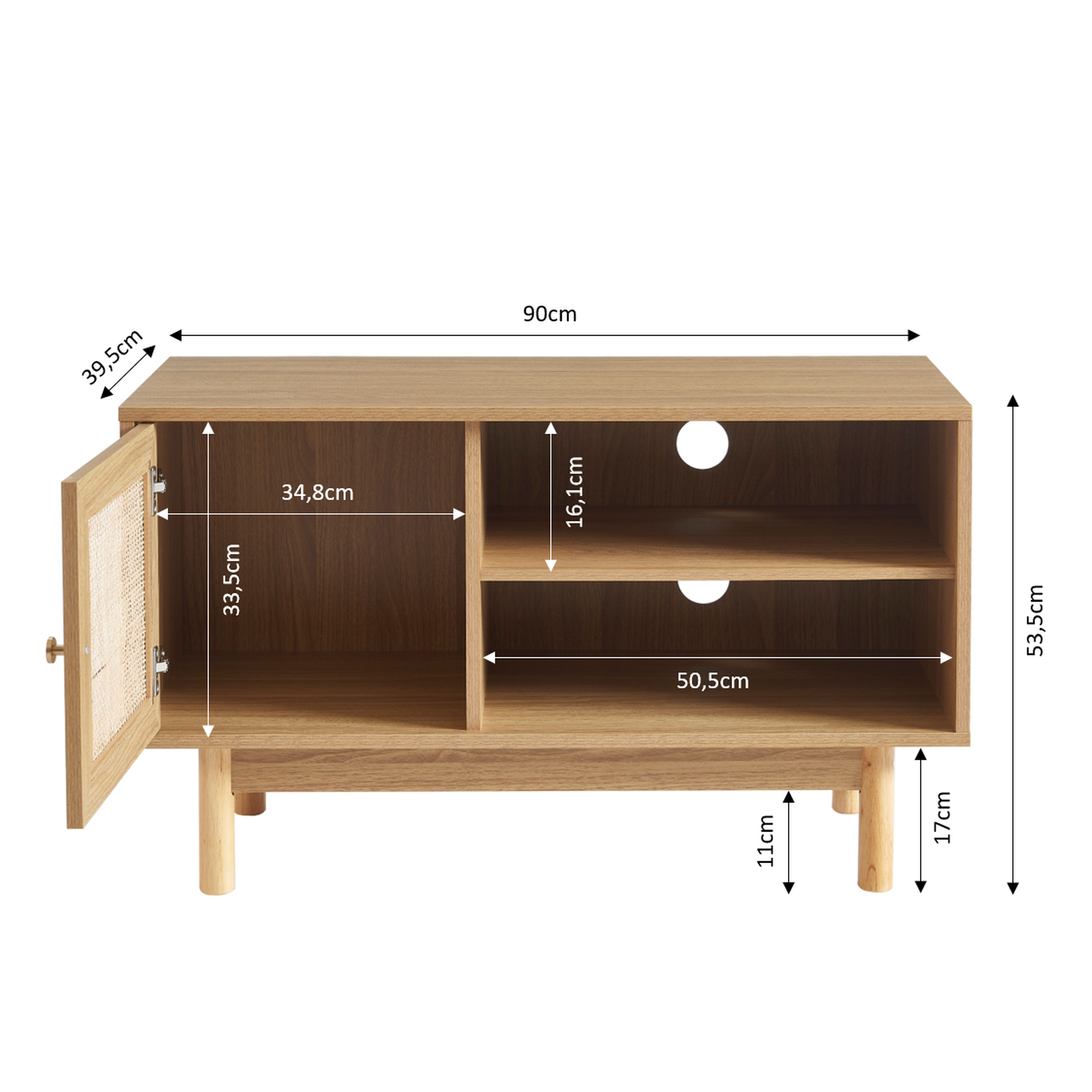 ONYX - Meuble tv effet chêne et cannage rotin 90 cm 1