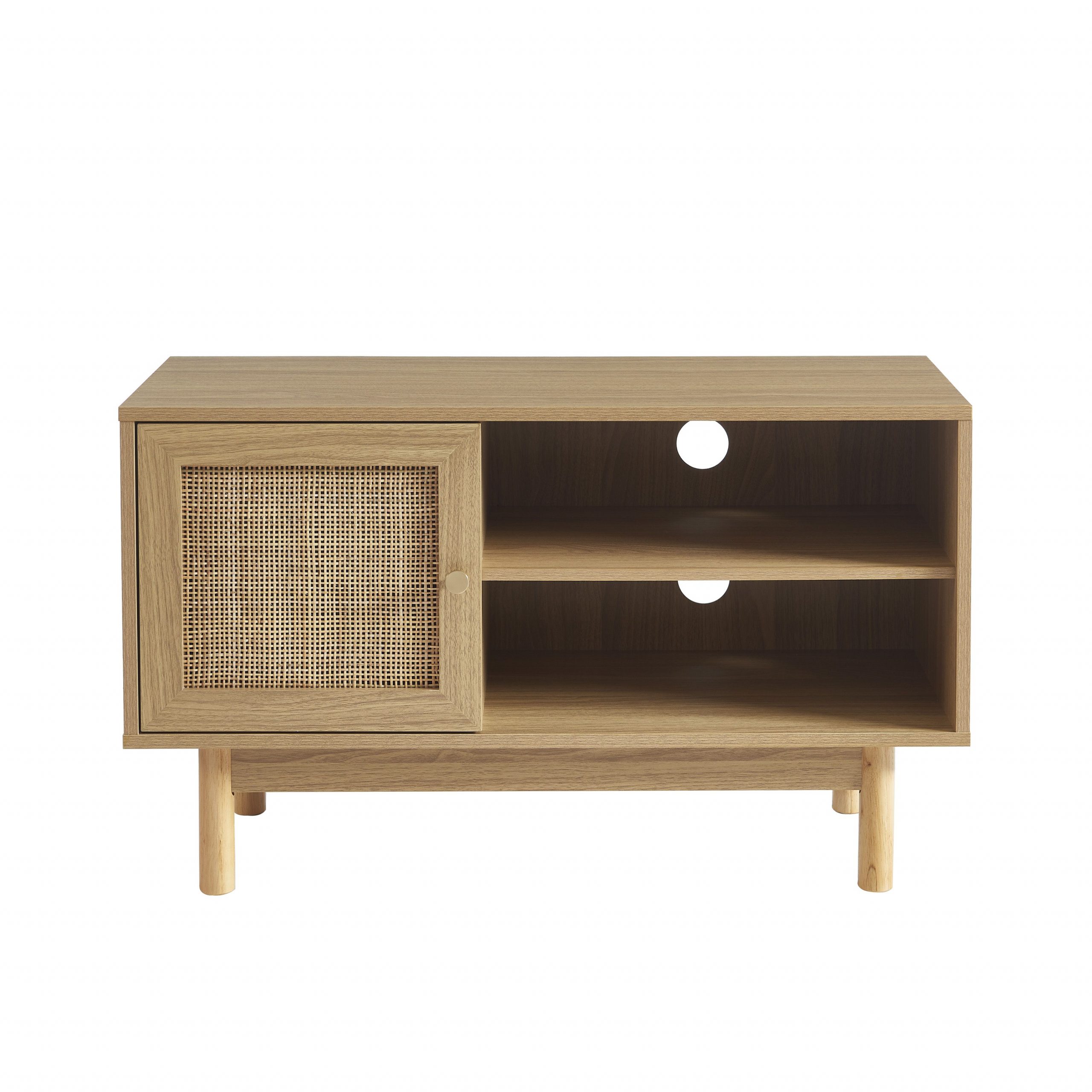 ONYX - Meuble tv effet chêne et cannage rotin 90 cm 3