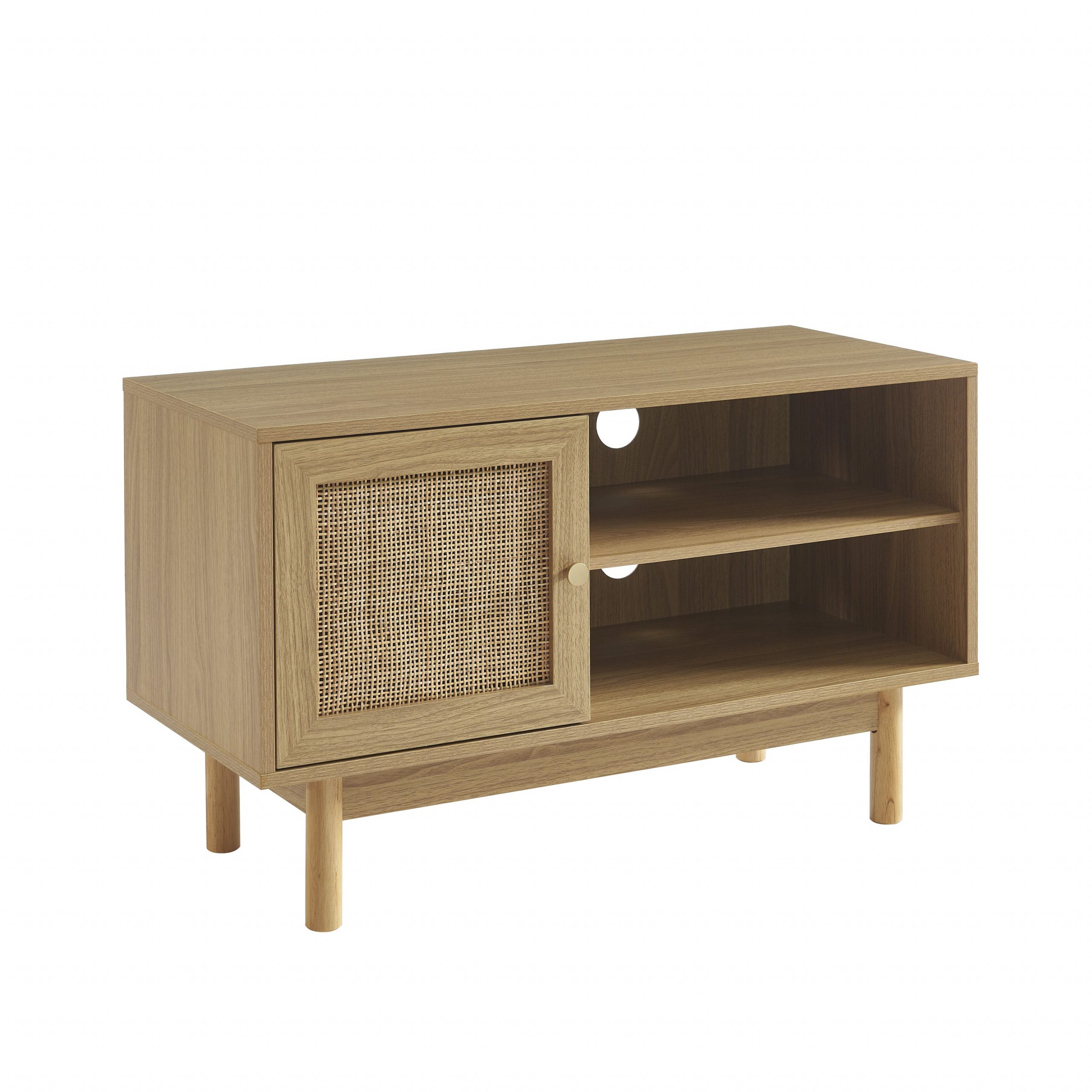 ONYX - Meuble tv effet chêne et cannage rotin 90 cm 4