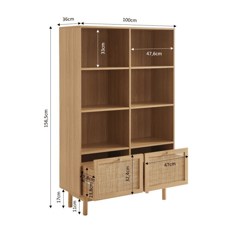 bibliotheque-helena-effet-chene-et-cannage-rotin-100cm