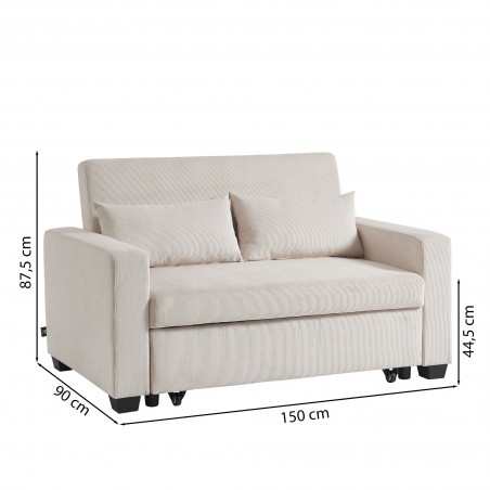 Canapé droit convertible velours côtelé 2 places CITRINE, vue 7 – Gaucet