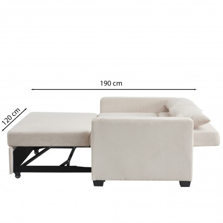 Canapé droit convertible velours côtelé 2 places CITRINE, vue 8 – Gaucet