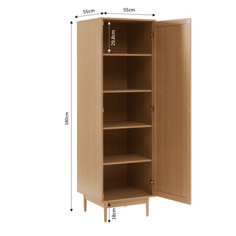 Armoire effet chêne et cannage rotin 1 porte H180cm ZIRCON, vue 4 – Gaucet