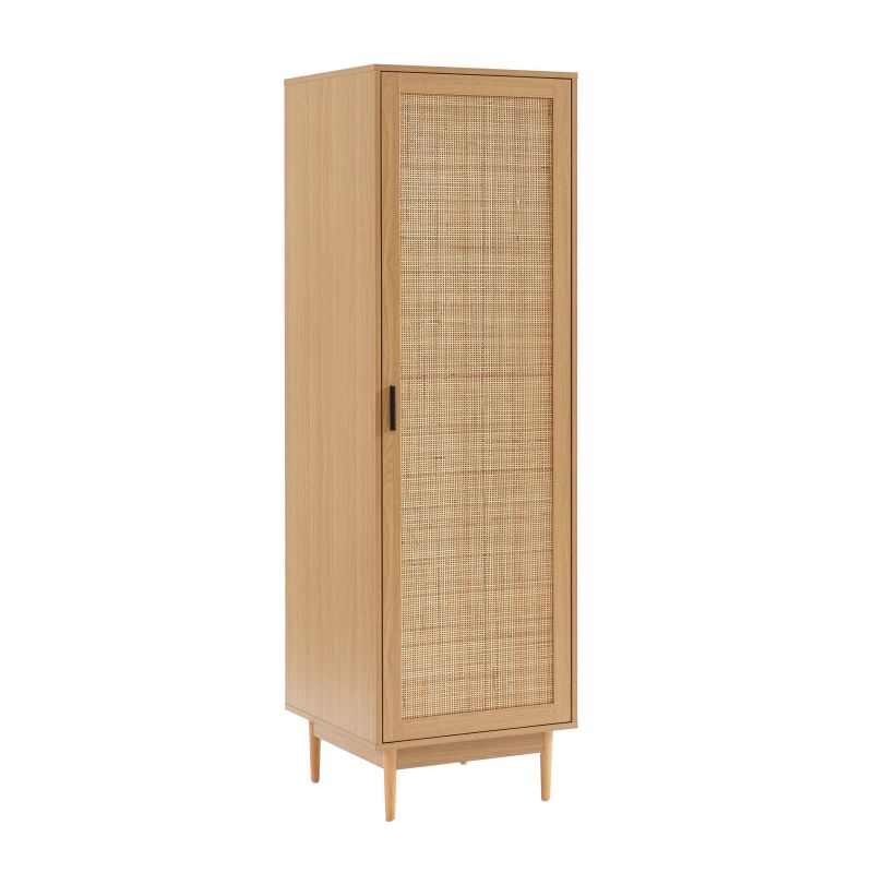 Armoire effet chêne et cannage rotin 1 porte H180cm ZIRCON, vue 2 – Gaucet