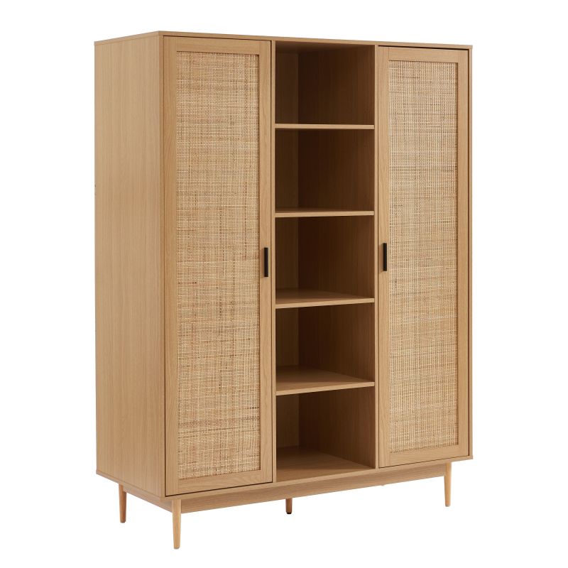 Armoire effet chêne et cannage rotin 2 portes 135 cm ZIRCON, vue 2 – Gaucet