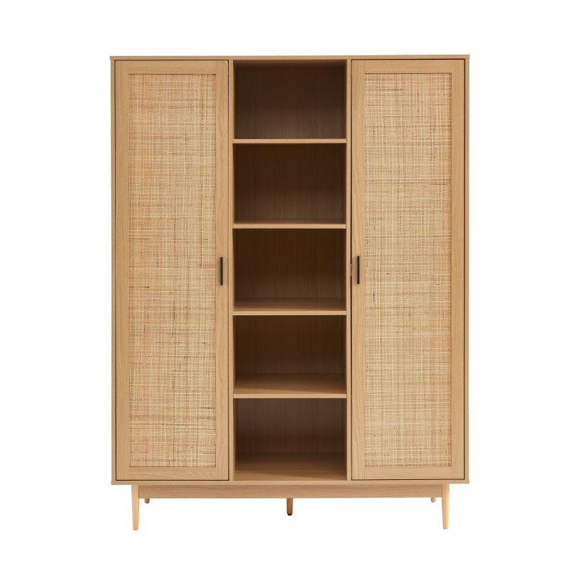 Armoire effet chêne et cannage rotin 2 portes 135 cm ZIRCON – Gaucet