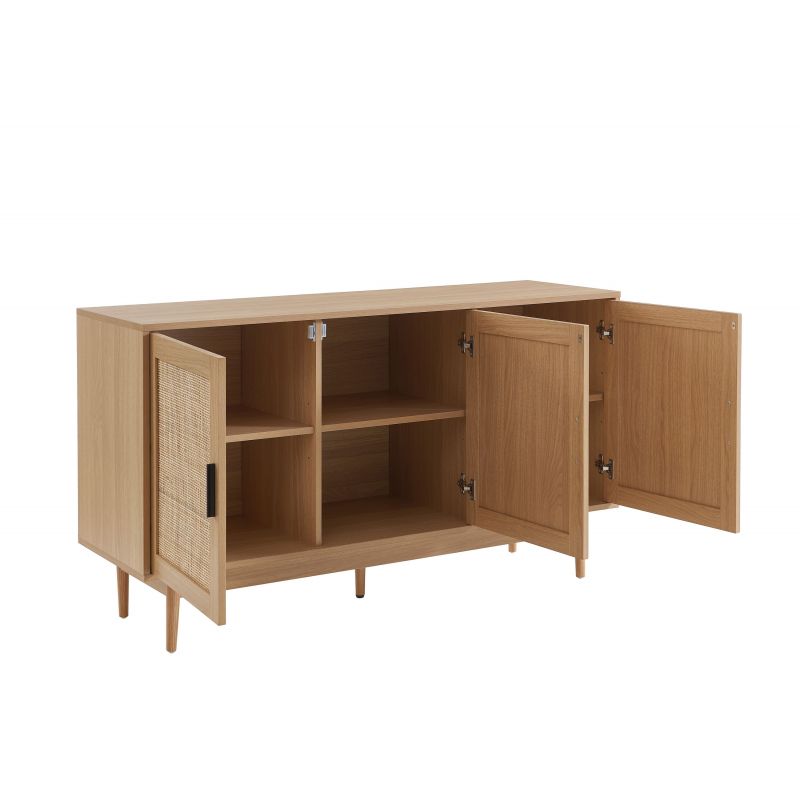 Buffet effet chêne et cannage rotin 3 portes ZIRCON, vue 4 – Gaucet