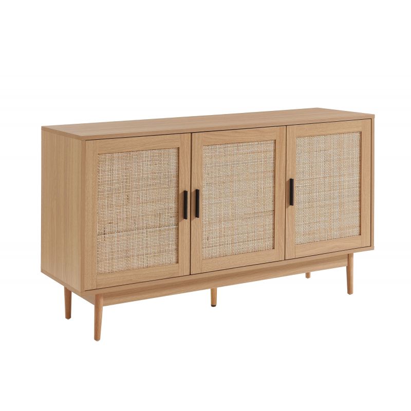 Buffet effet chêne et cannage rotin 3 portes ZIRCON, vue 3 – Gaucet