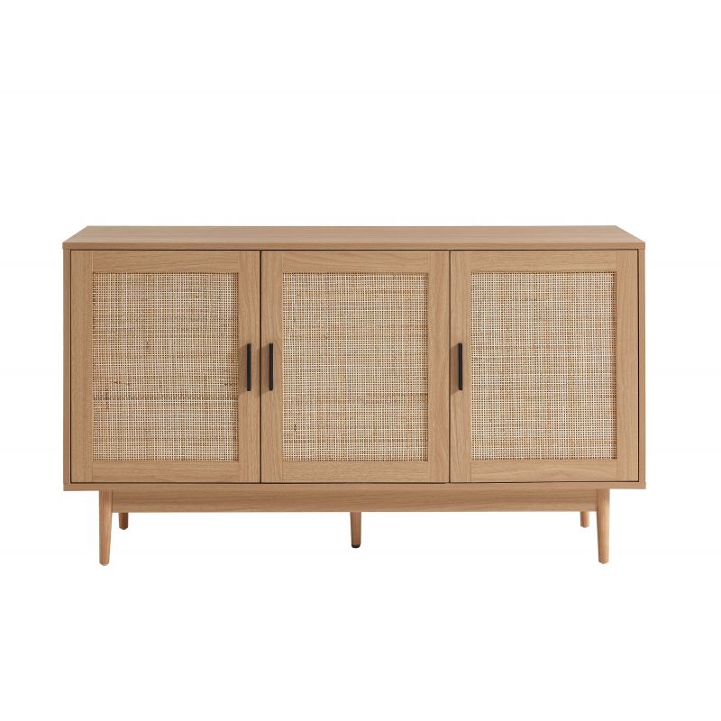 Buffet effet chêne et cannage rotin 3 portes ZIRCON – Gaucet
