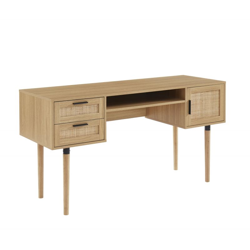 Bureau droit cannage rotin 150cm ZIRCON, vue 2 – Gaucet