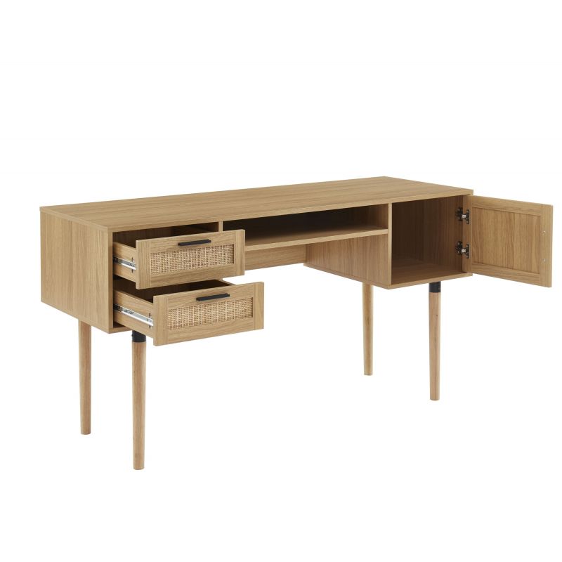 Bureau droit cannage rotin 150cm ZIRCON, vue 3 – Gaucet