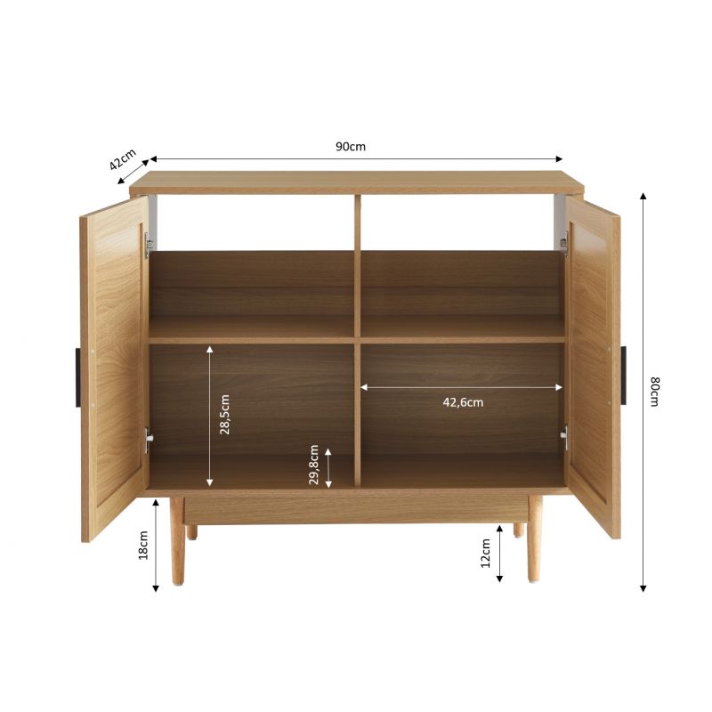Meuble sous lavabo effet chêne et cannage rotin 90cm ZIRCON, vue 5 – Gaucet