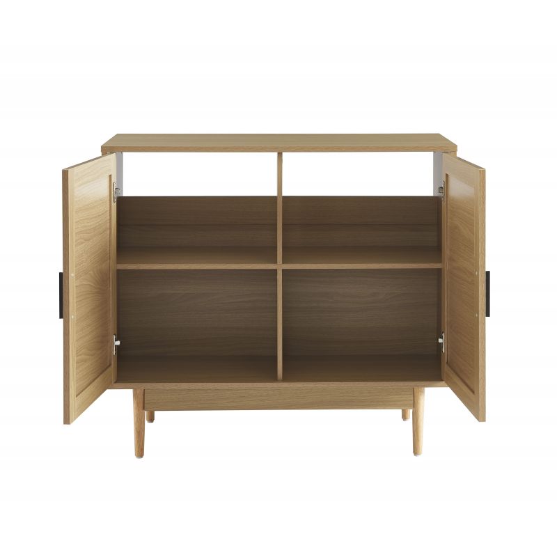 Meuble sous lavabo effet chêne et cannage rotin 90cm ZIRCON, vue 3 – Gaucet