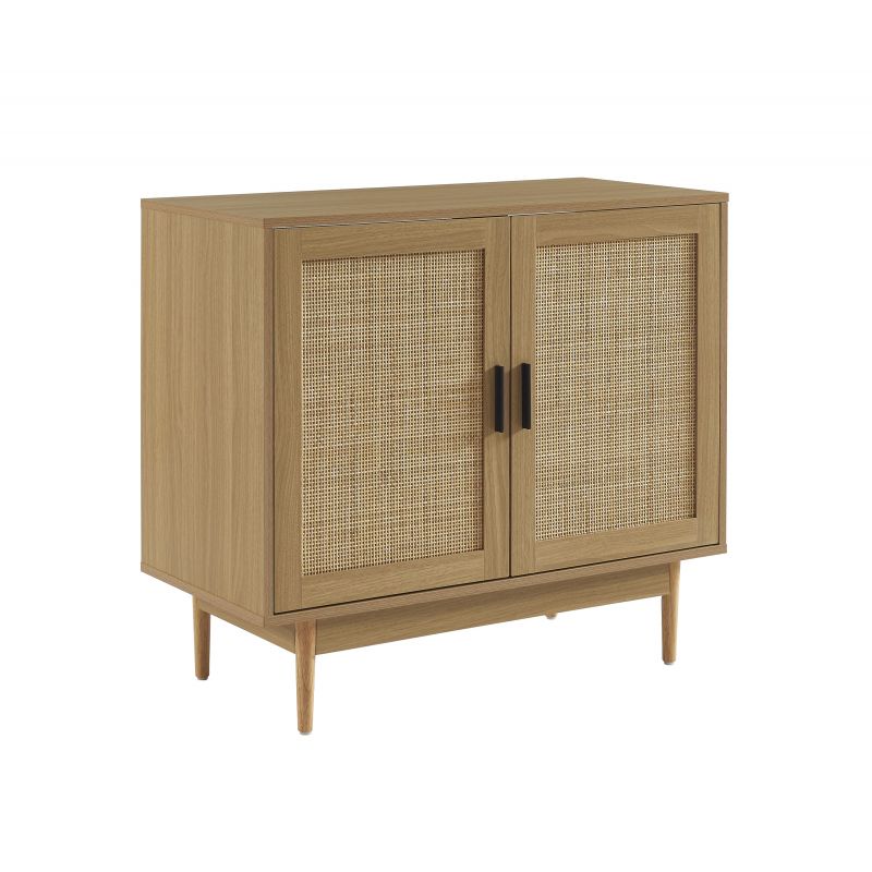 Meuble sous lavabo effet chêne et cannage rotin 90cm ZIRCON, vue 2 – Gaucet