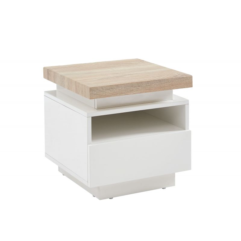 Table de chevet à LED Laqué blanc brillant et effet chêne FLUORITE, vue 2 – Gaucet