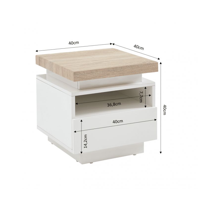 Table de chevet à LED Laqué blanc brillant et effet chêne FLUORITE, vue 4 – Gaucet