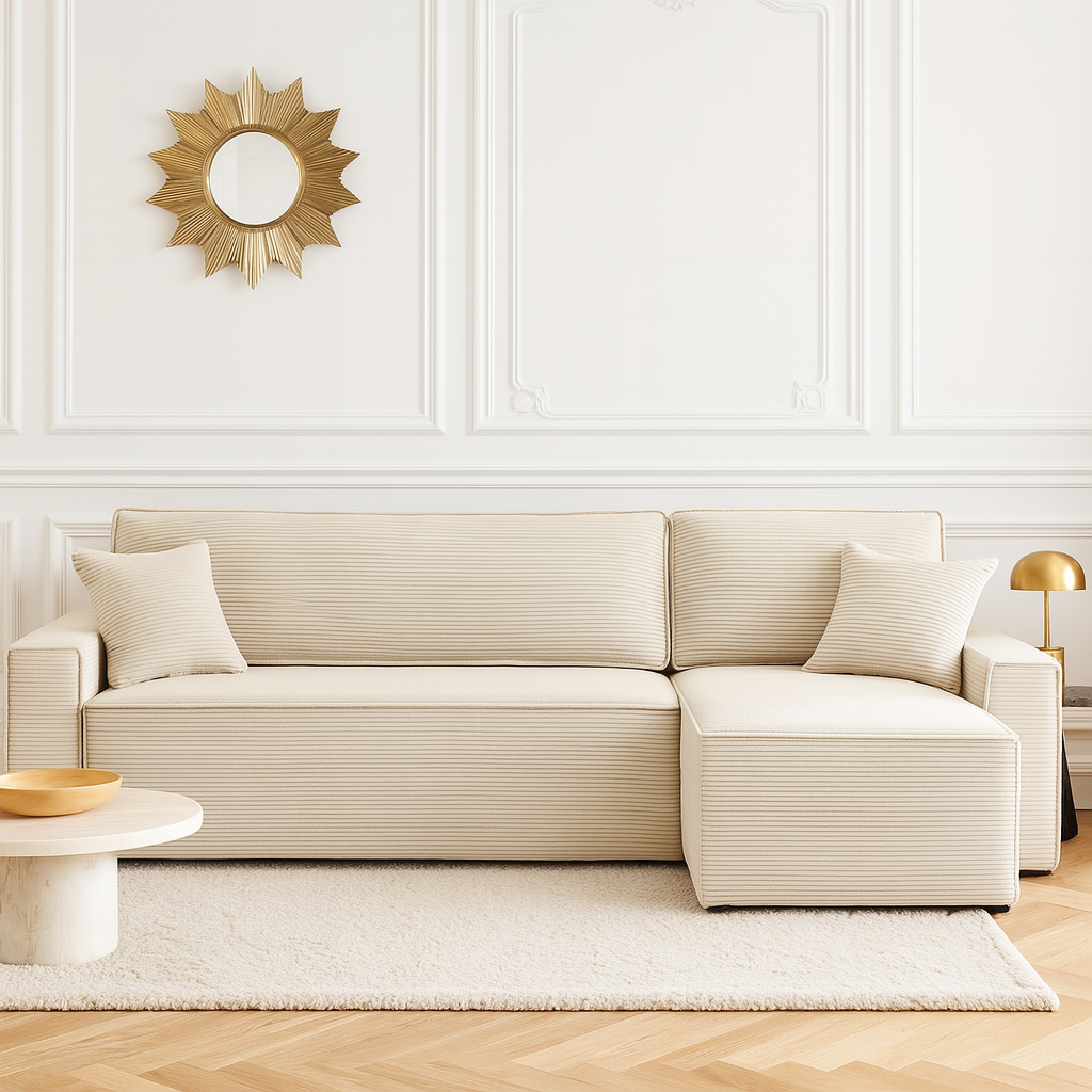 IOLITE - Canapé d’angle convertible beige