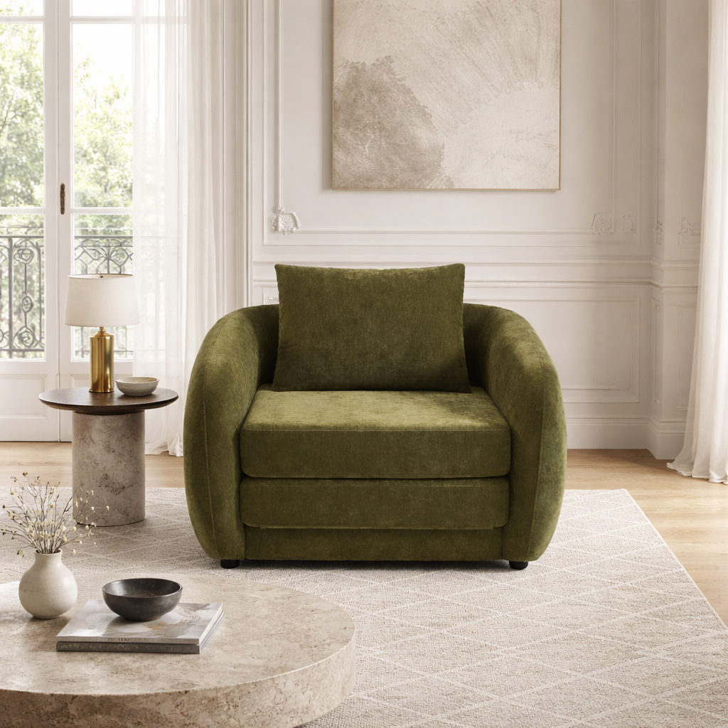 VORIN - Canapé droit convertible tissu chenille 1 places vert