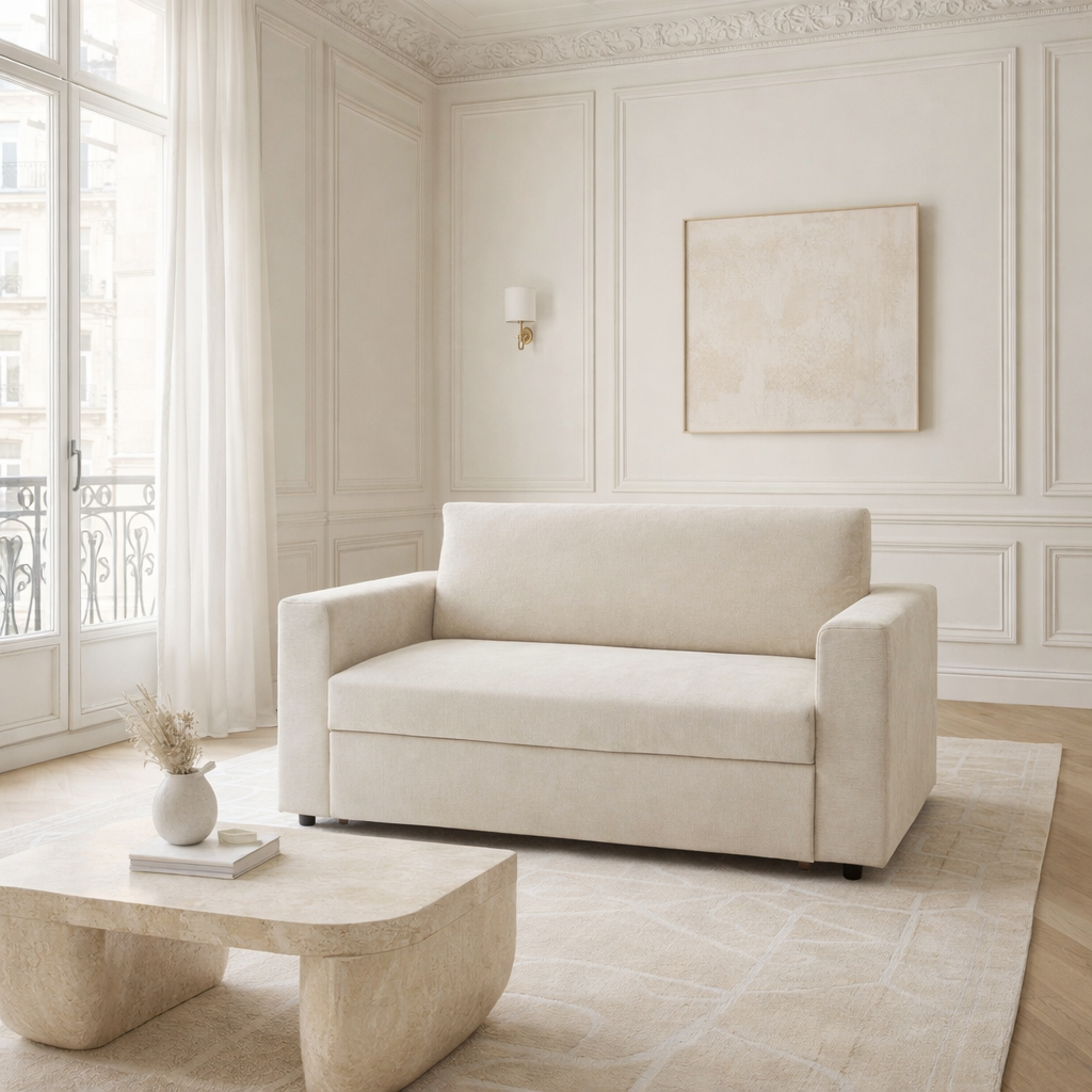 ZAYEN - Canapé droit convertible tissu 2 places beige