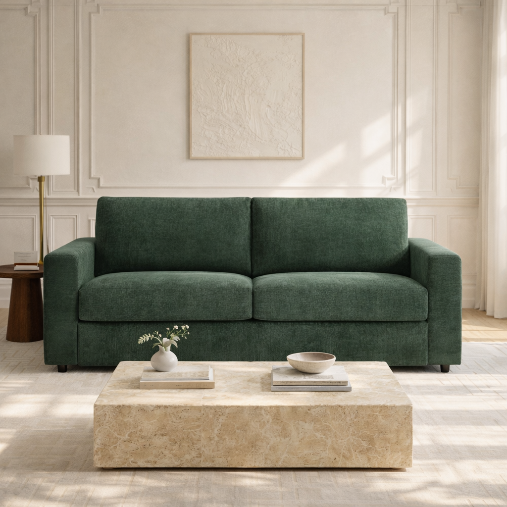 ZAYEN - Canapé droit convertible tissu 3 places vert 2