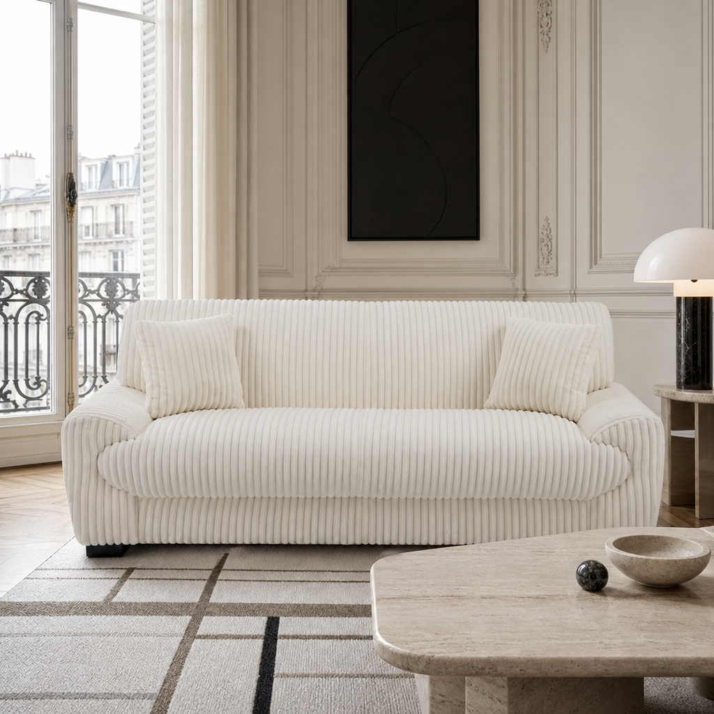 Canapé droit velours côtelé 3 places CELESTE, vue 2 – Gaucet