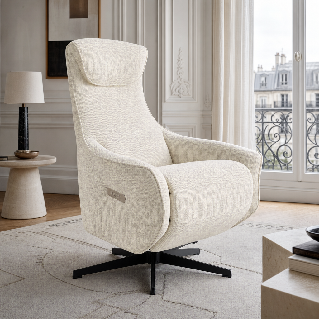 Fauteuil relax électrique rotatif tissu 1 place MISTRAL, vue 2 – Gaucet