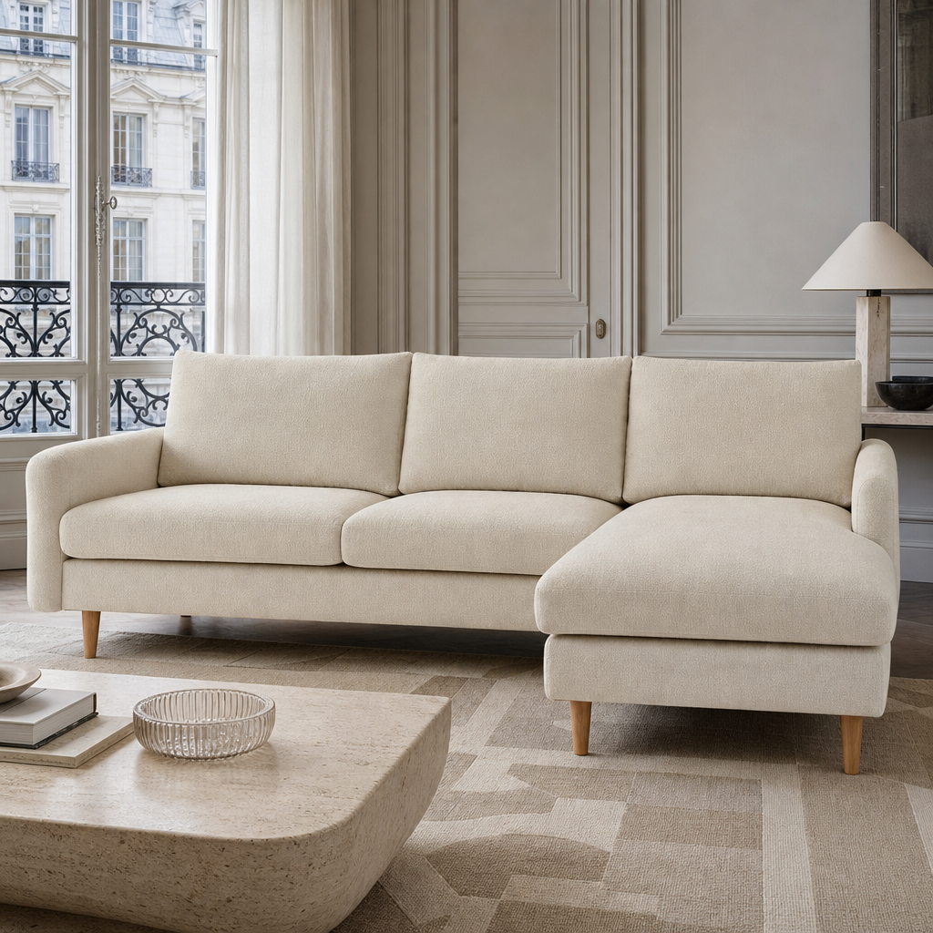 Canapé d'angle fixe réversible tissu chenille 4 places VENDOME, vue 2 – Gaucet