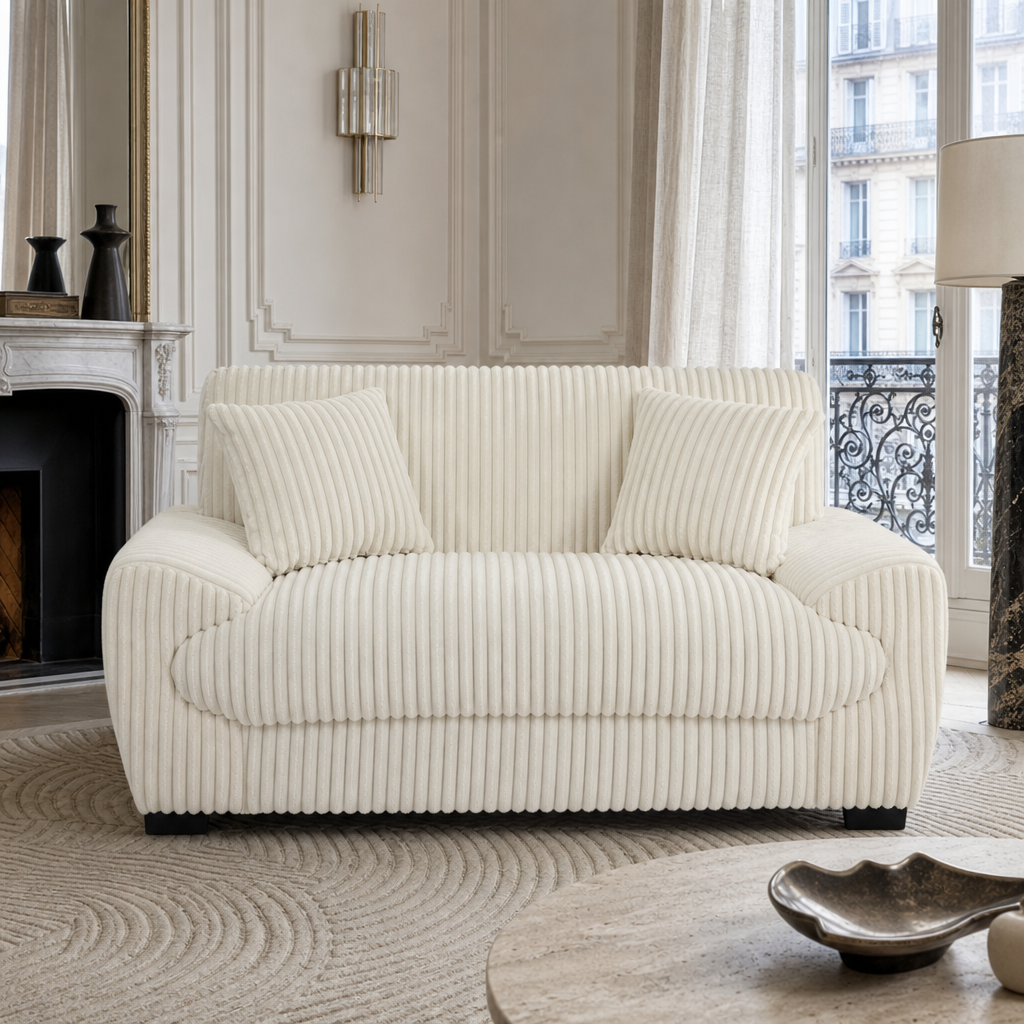 Canapé droit velours côtelé 2 places CELESTE, vue 2 – Gaucet