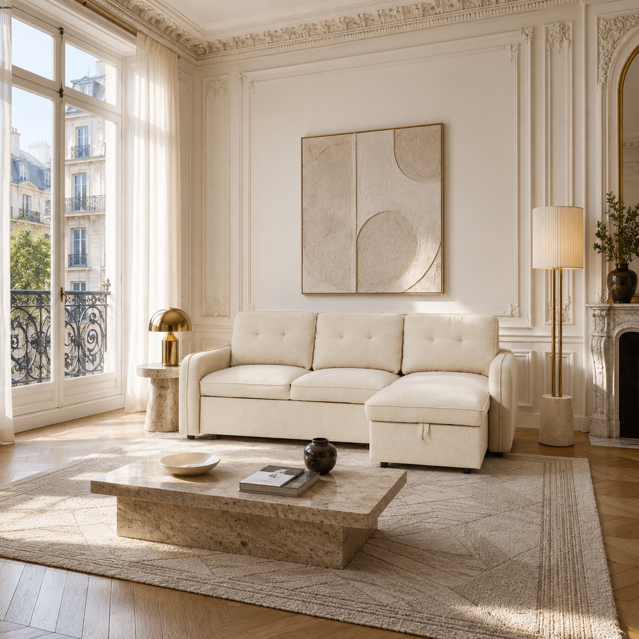 Canapé d'angle convertible réversible chenille 4 places ORVEA, vue 2 – Gaucet