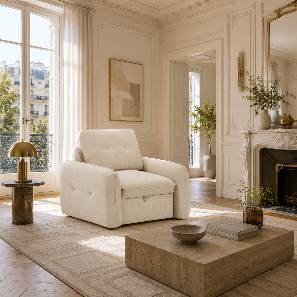 ORVEA – Fauteuil convertible chenille 1 place beige Fauteuil convertible chenille 1 place ORVEA, vue 2 – Gaucet