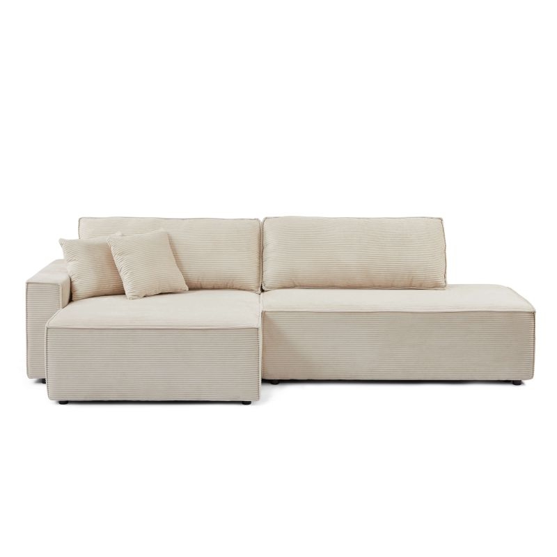 IOLITE-Canapé d'angle gauche ouvert convertible velours côtelé 4 places beige