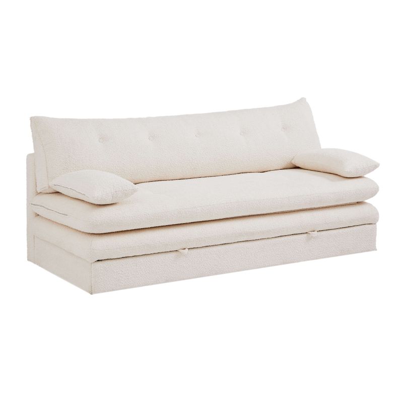 giverny-banquette-convertible-bouclette-bg-2 GIVERNY banquette convertible tissu bouclette 3 places beige – vue trois quarts