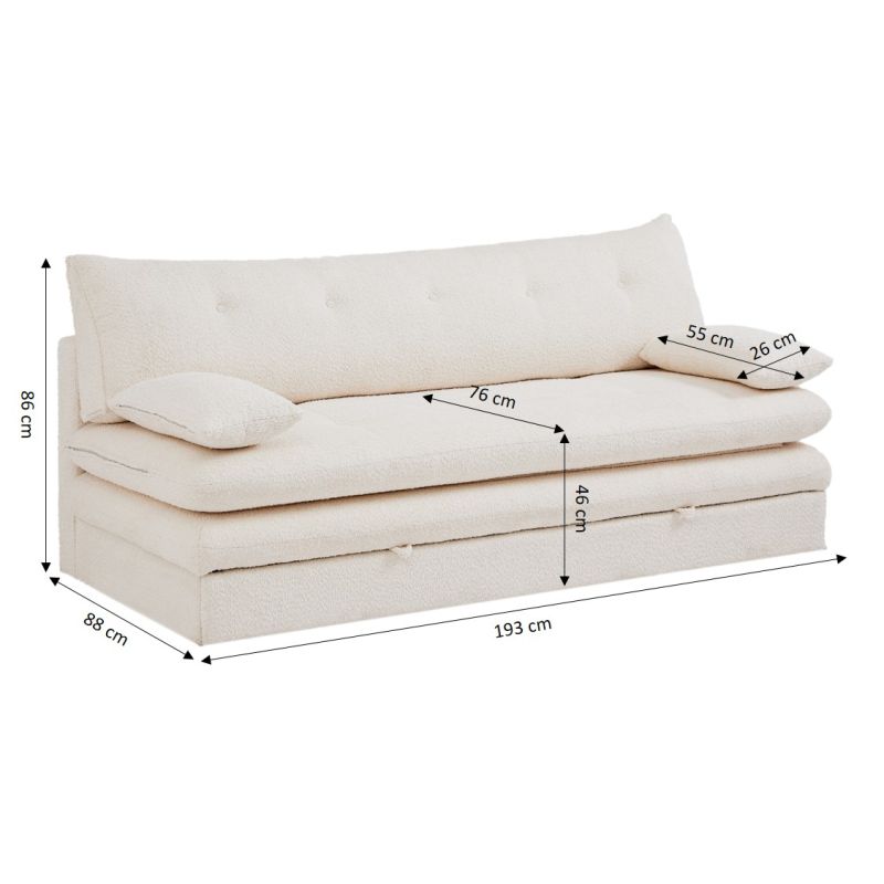giverny-banquette-convertible-bouclette-bg-9 GIVERNY banquette convertible tissu bouclette 3 places beige – schéma des dimensions