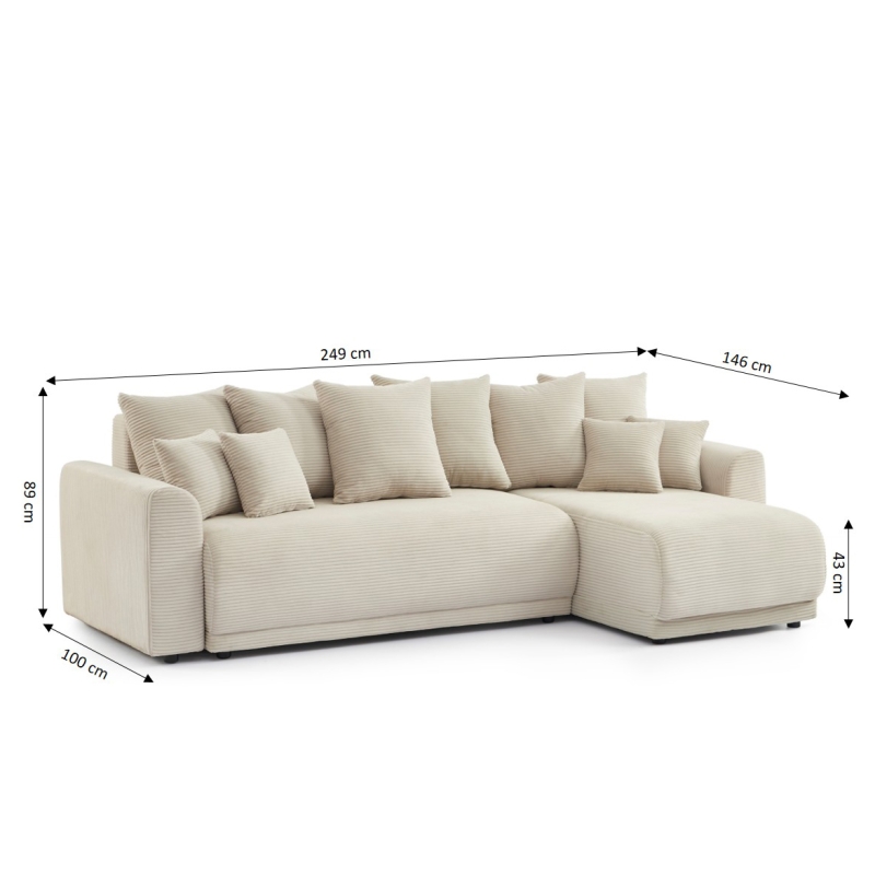 Schéma des dimensions du canapé d'angle convertible 4 places 249 x 146 x 89 cm